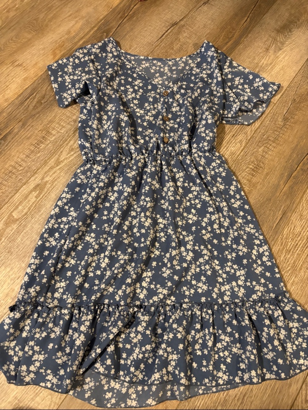 SHEIN Blue Floral Mini Dress with White Blossoms